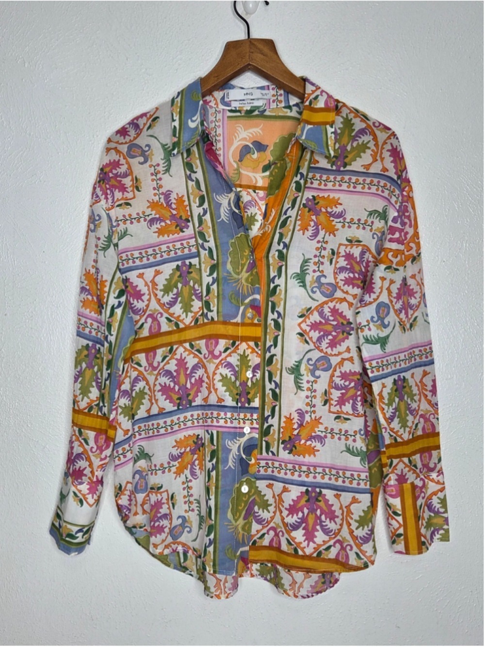 Mango MNG Button Down Shirt Colorful Women's Size Large Multicolor Floral Print